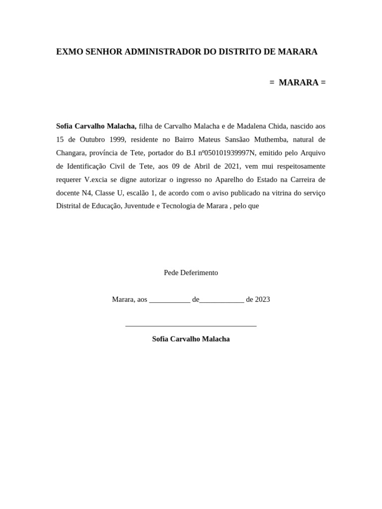 Requerimento de Ingresso na Carreira Docente | PDF