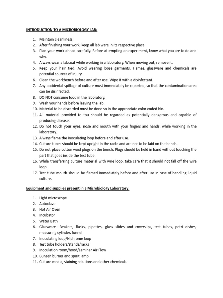 Microbiology Lab Safety Guidelines | PDF