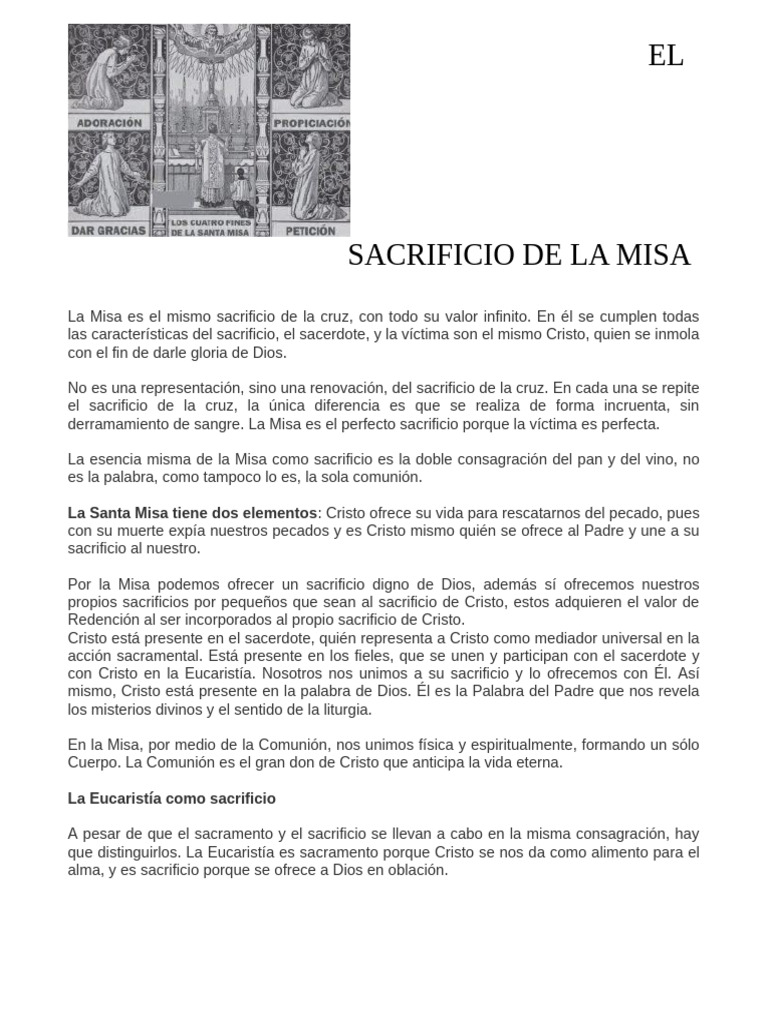 EL SACRIFICIO DE LA MISA y Los 4 Fines de La Eucaristía | PDF ...