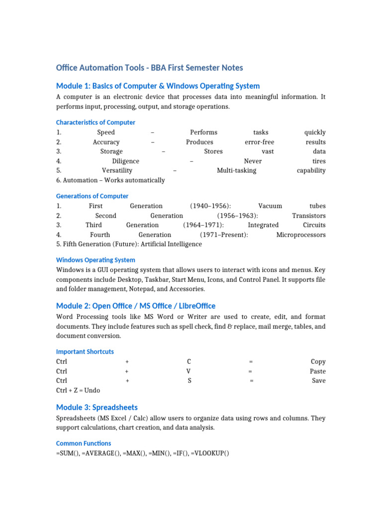 Office Automation Tools for BBA Students | PDF | Spreadsheet | Icon ...