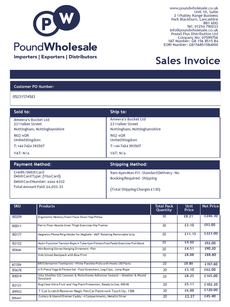 Sales Invoice: Sold To: Ship To | PDF