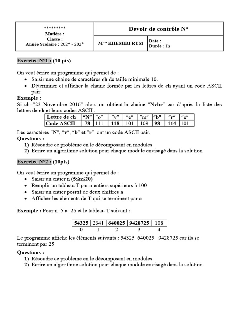 Exercice de programmation en algorithmes | PDF