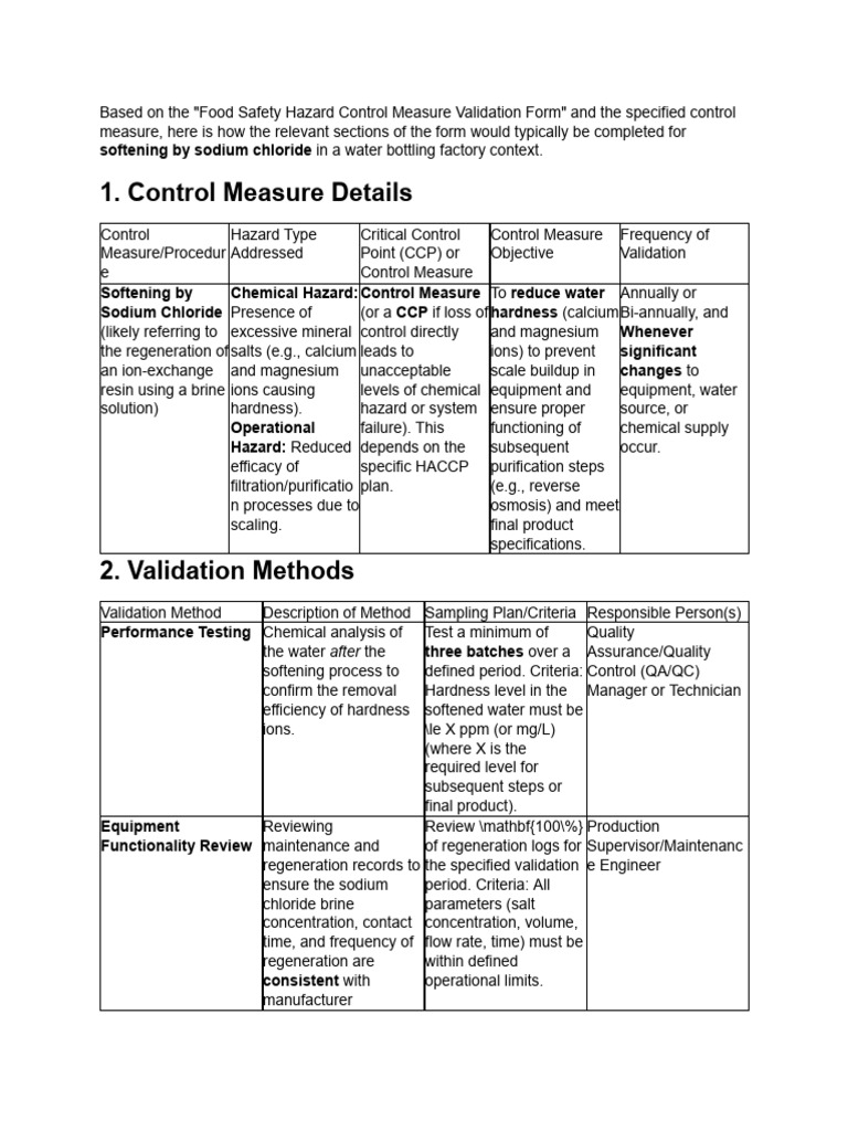 Food Safety Hazard Control Measure Validation Form | PDF | Materials ...