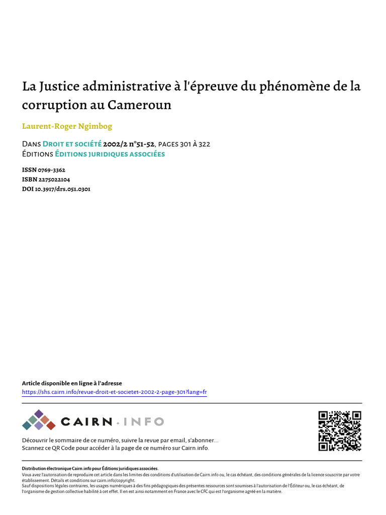 Justice administrative et corruption au Cameroun | PDF | Loi | la ...