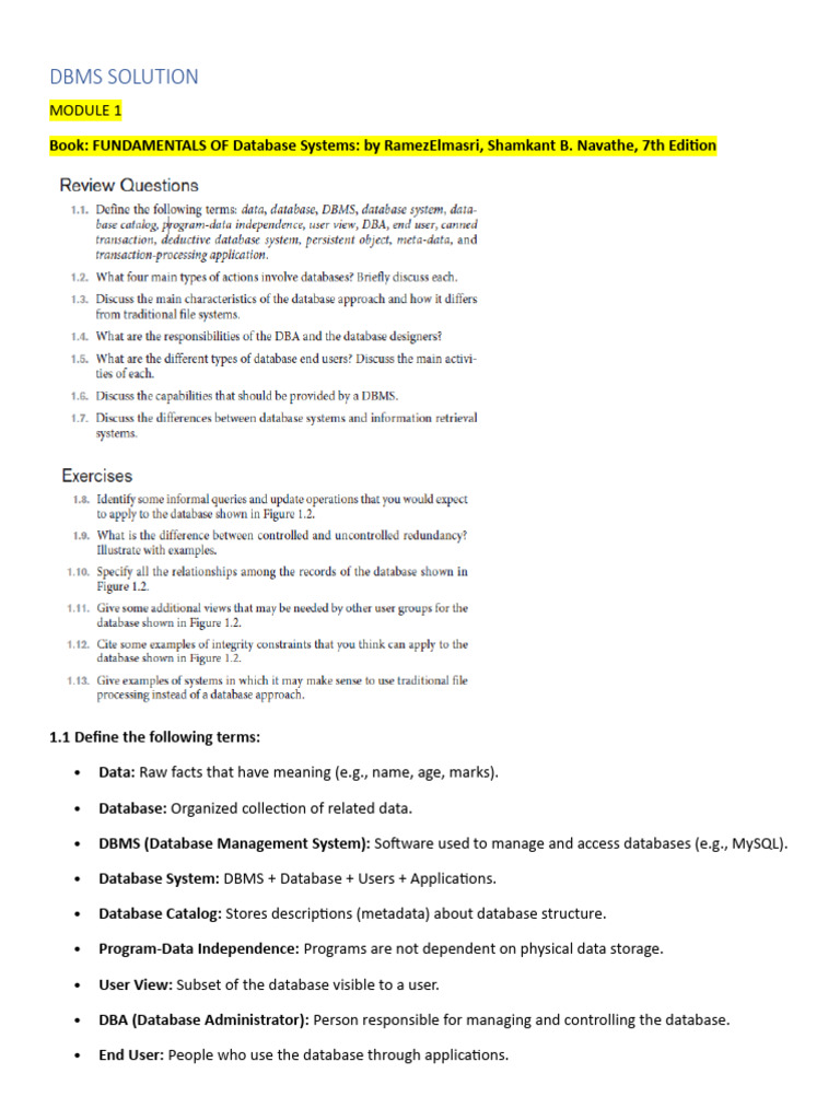 Dbms Mod1,2 Soln Navathe | PDF | Databases | Relational Model