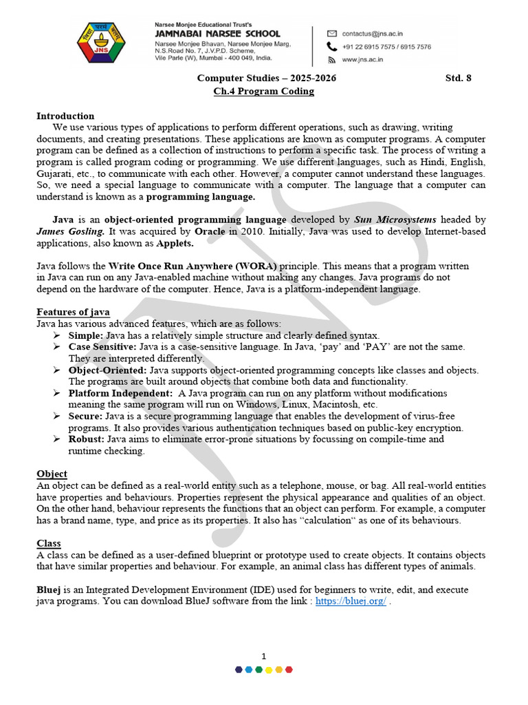 JH EcampusUpload SubjectNote Grade 8 CH 4 Program Coding | PDF ...