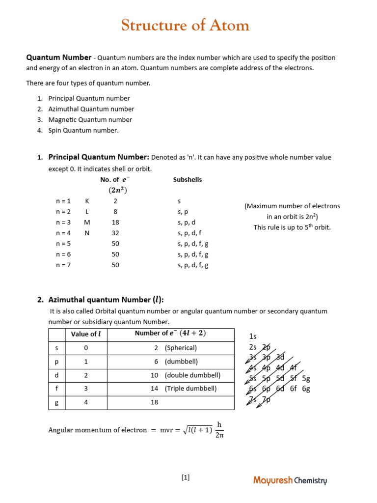 Quantum Numbers and Atomic Structure | PDF | Atomic Orbital | Electron ...