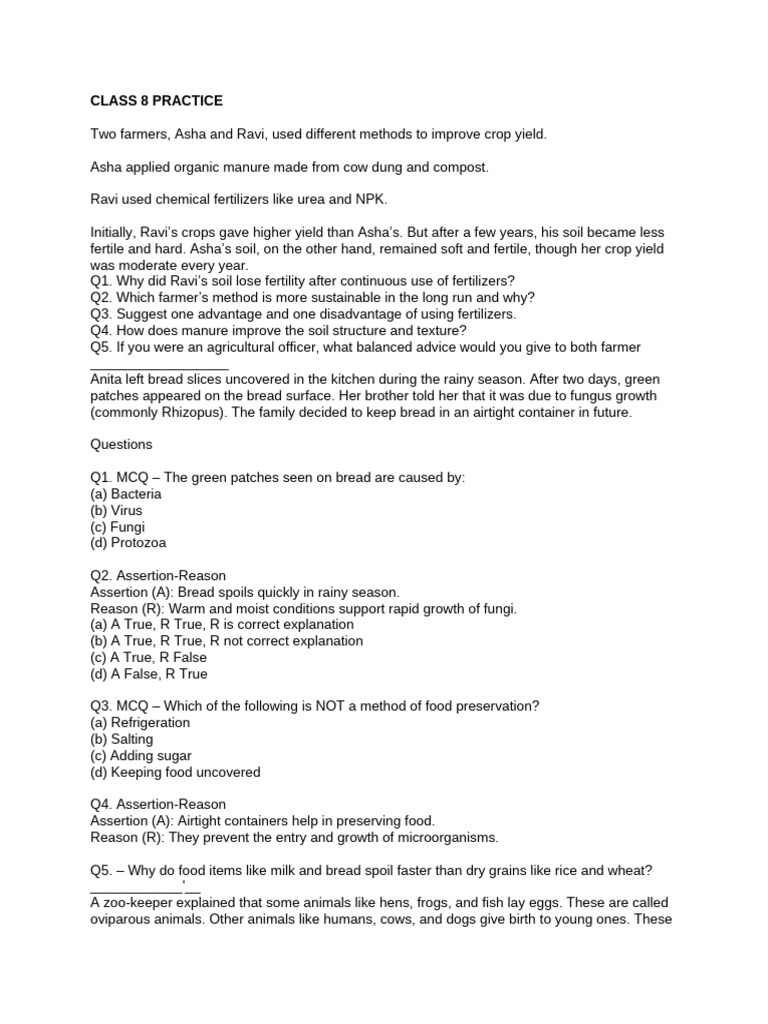 Class 8 Practice | PDF | Soil | Fertilizer