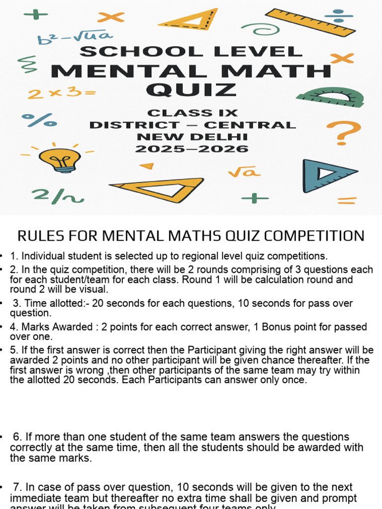 Class 9 School Level Mental Math 2025-2026 (4) | PDF