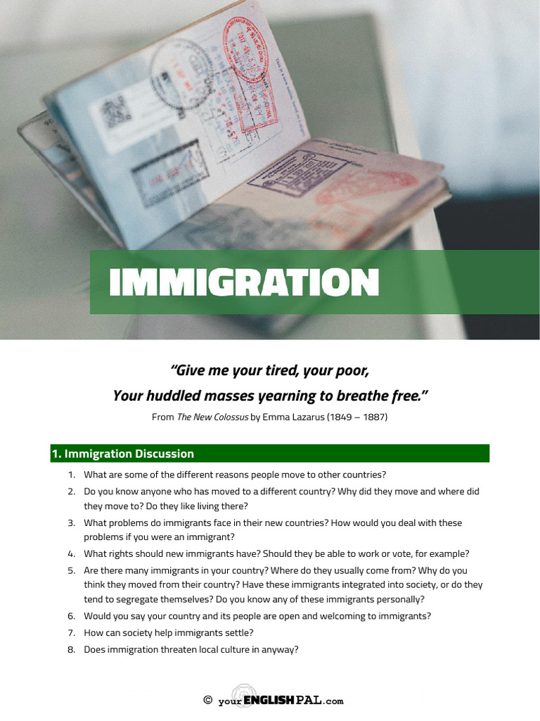 Immigration Discussion and Vocabulary Guide | PDF | Immigration ...