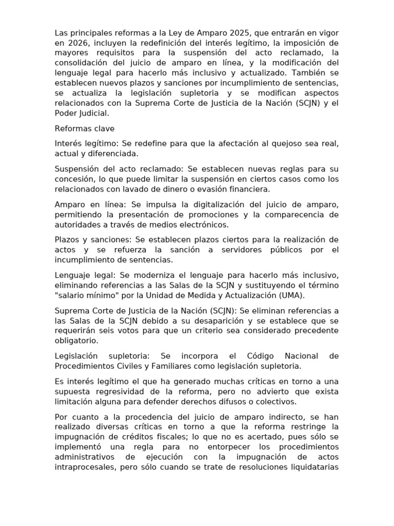 Las Principales Reformas A La Ley de Amparo 2025 | PDF | Derechos ...