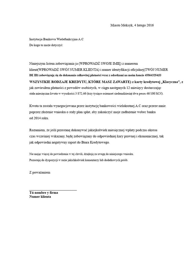 Format Listu Zobowiązania | PDF