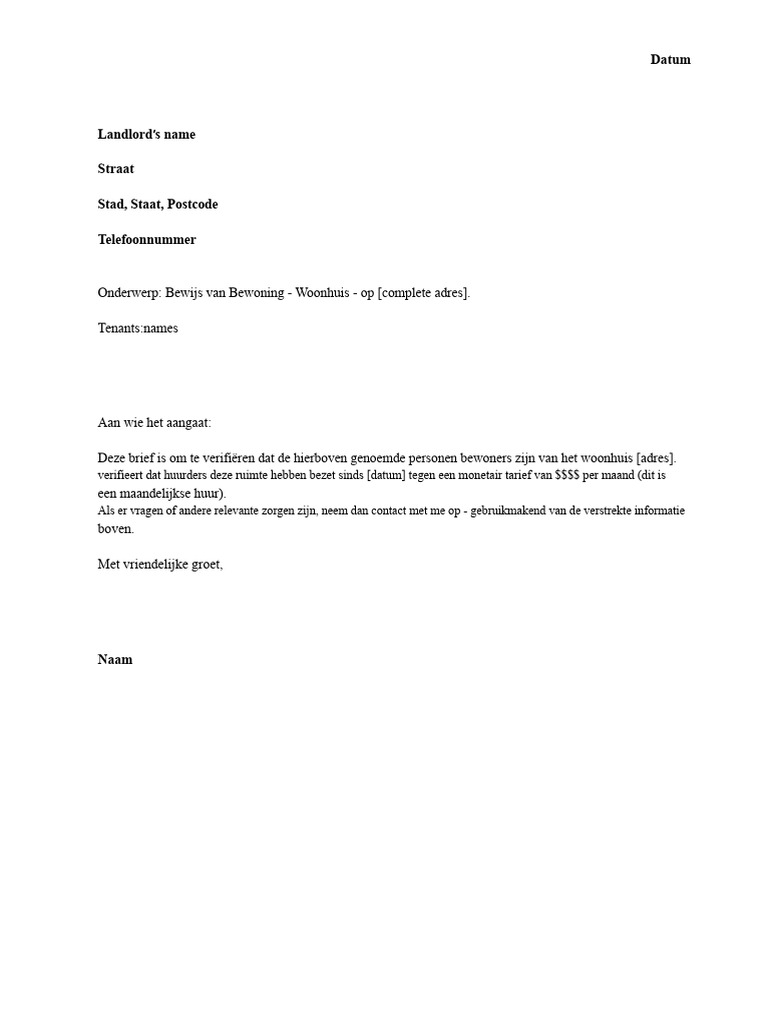 Bewijs Van Verblijf Sjabloon | PDF