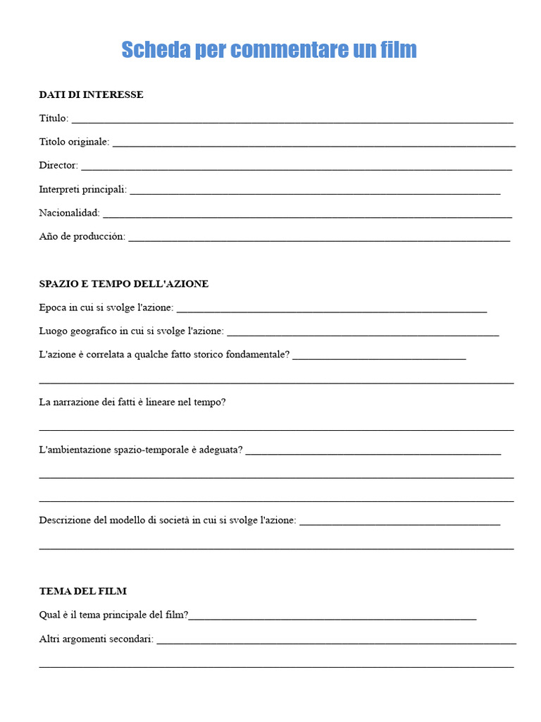 Scheda Per Commentare Un Film | PDF
