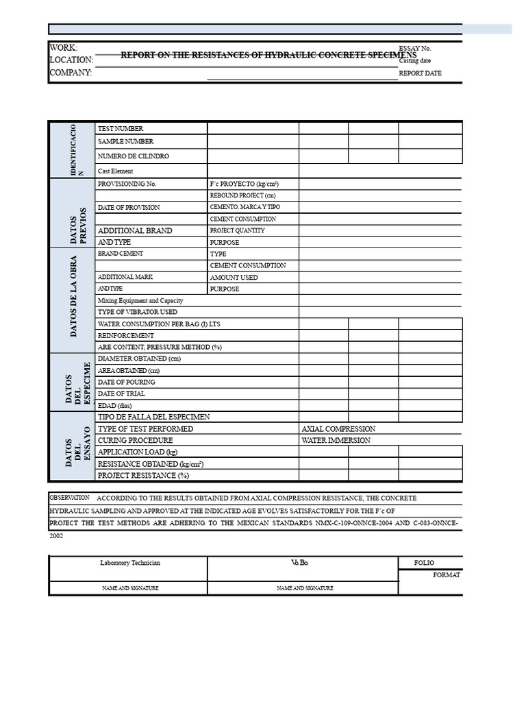 Format For Concrete Cylinder Compression Test | PDF