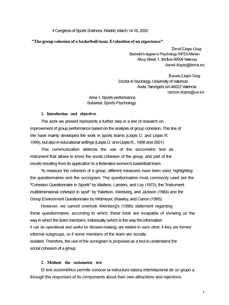 Evaluating Basketball Team Cohesion | PDF | Group Cohesiveness | Perception
