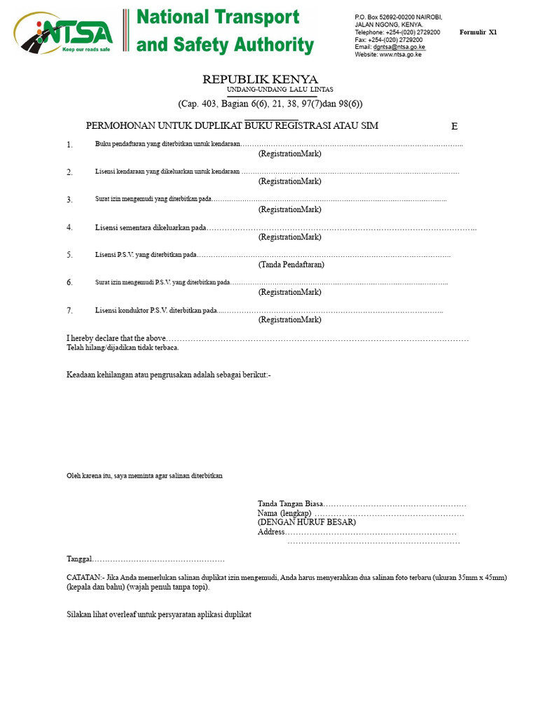 Panduan Permohonan Duplikat SIM Kenya | PDF