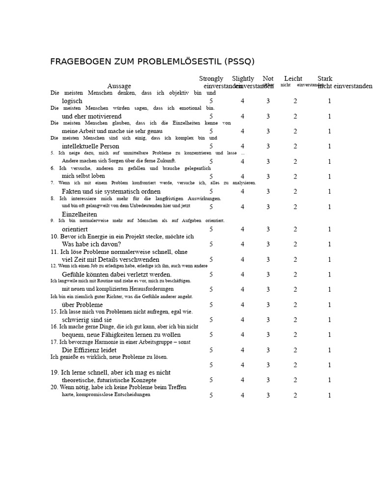 Fragebogen Zum Problemlösungsstil | PDF