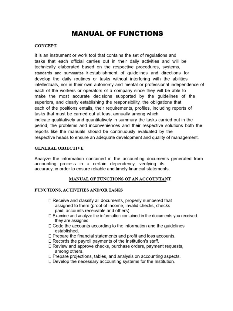 Functions Manual of An Accountant | PDF | System | Accounting