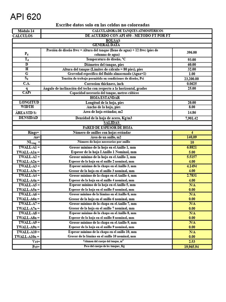 Calculadora de Tanques Atmosféricos API 620 | PDF | Tanques