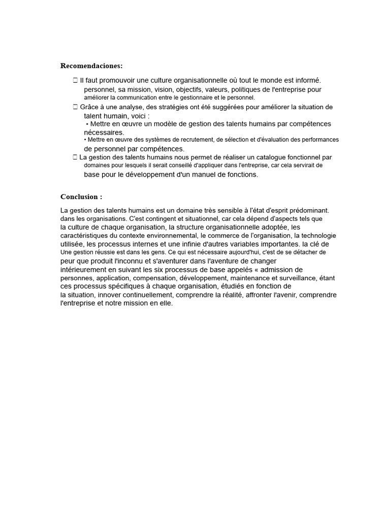 Gestion des talents humains en entreprise | PDF