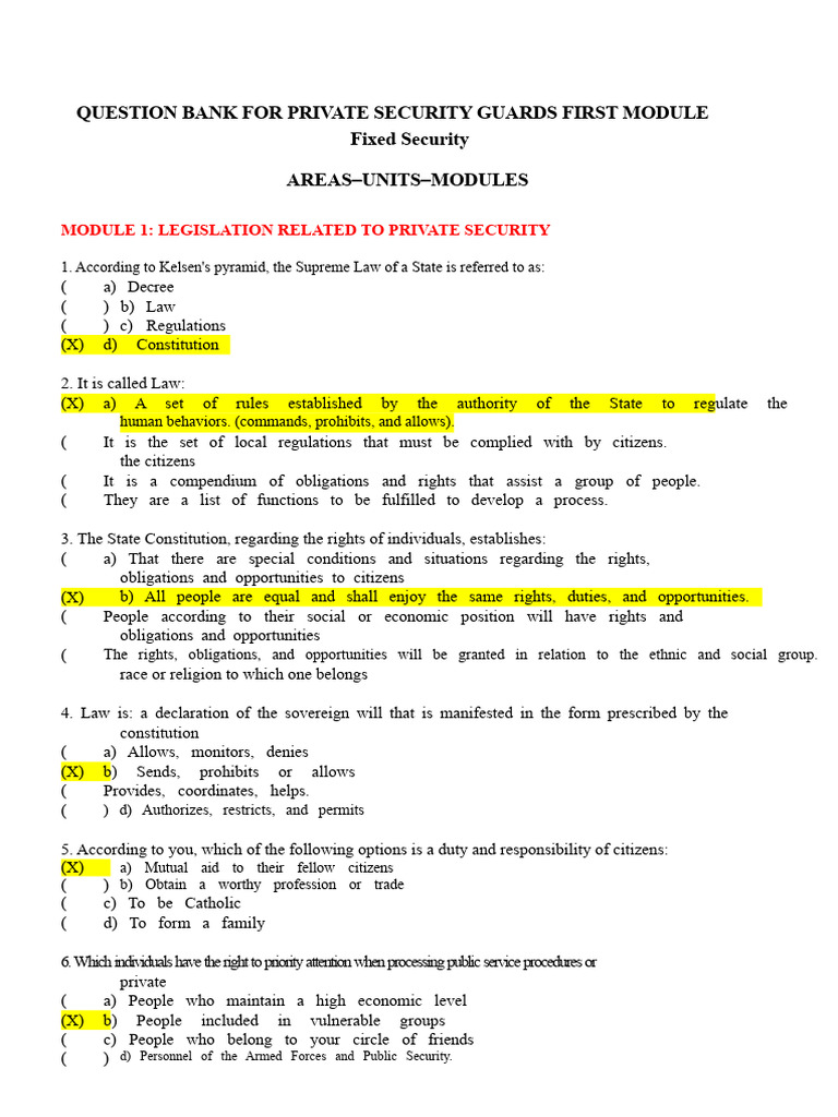 Private Security Guards Legislation Quiz | PDF | Communication | Risk