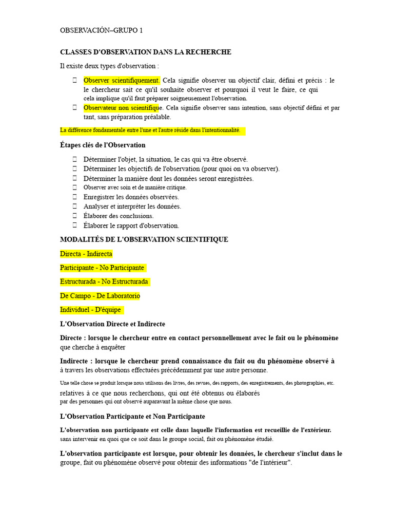 Types et Méthodes d'Observation en Recherche | PDF | Observation ...