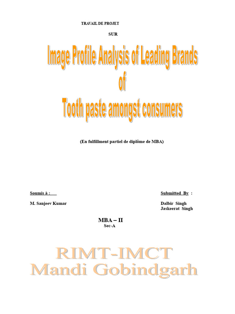 Analyse de l'image des marques de dentifrice PDF Marque Gestion — free download