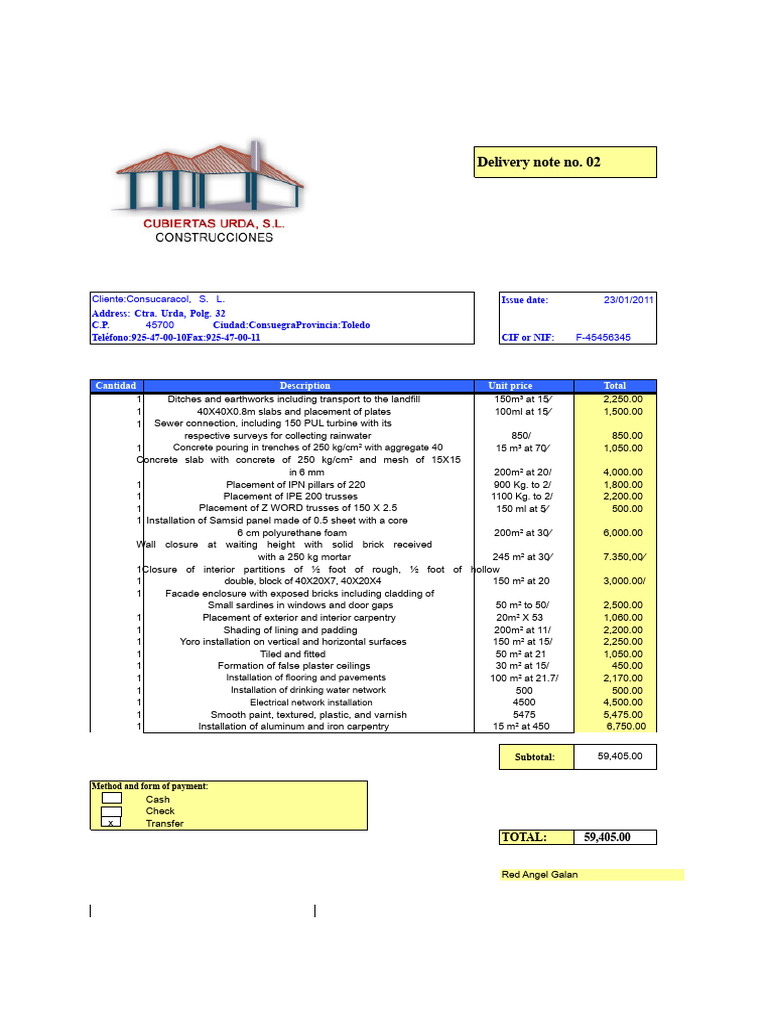 Construction Delivery Note | PDF | Concrete | Wall