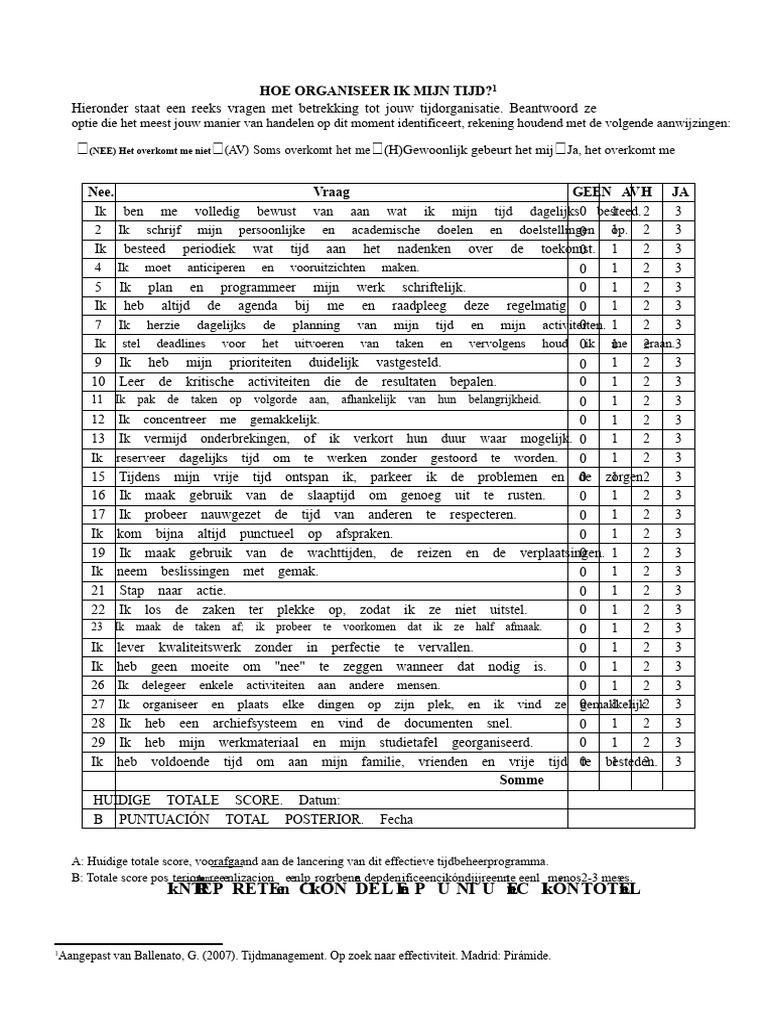 Tijdmanagementtest | PDF