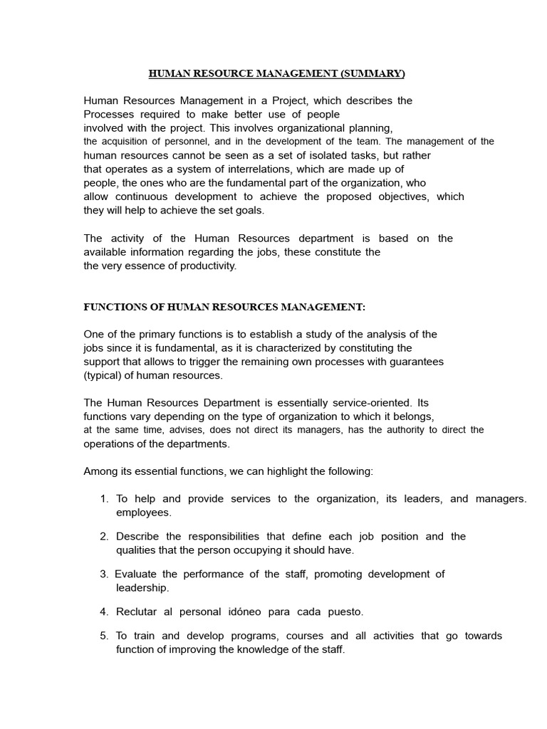 Human Resource Management Overview | PDF | System | Human Resources