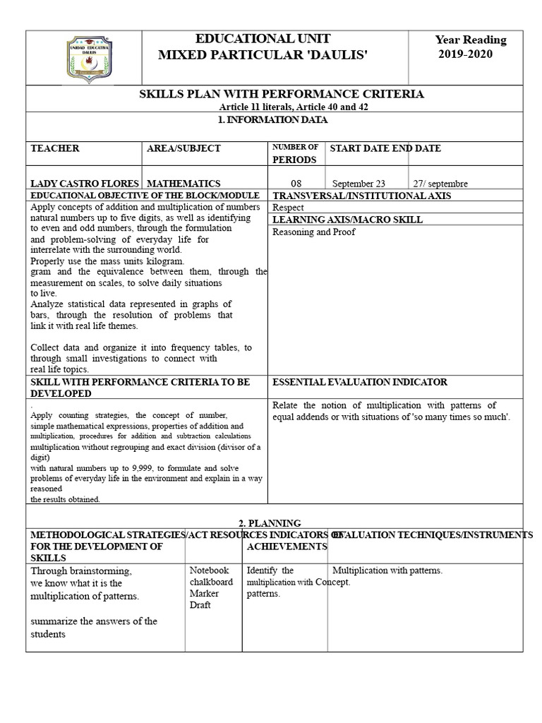 Mathematics Skills Plan for 2019-2020 | PDF | Mathematics