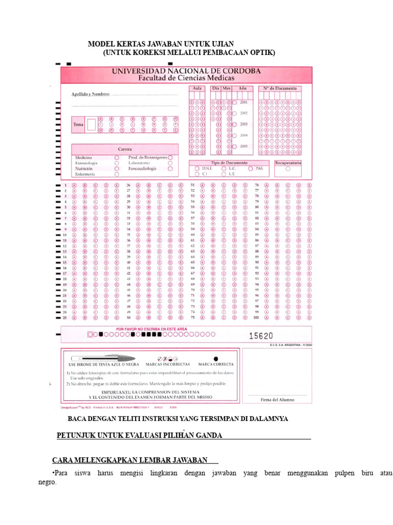 Panduan Lembar Jawaban Ujian Optik | PDF