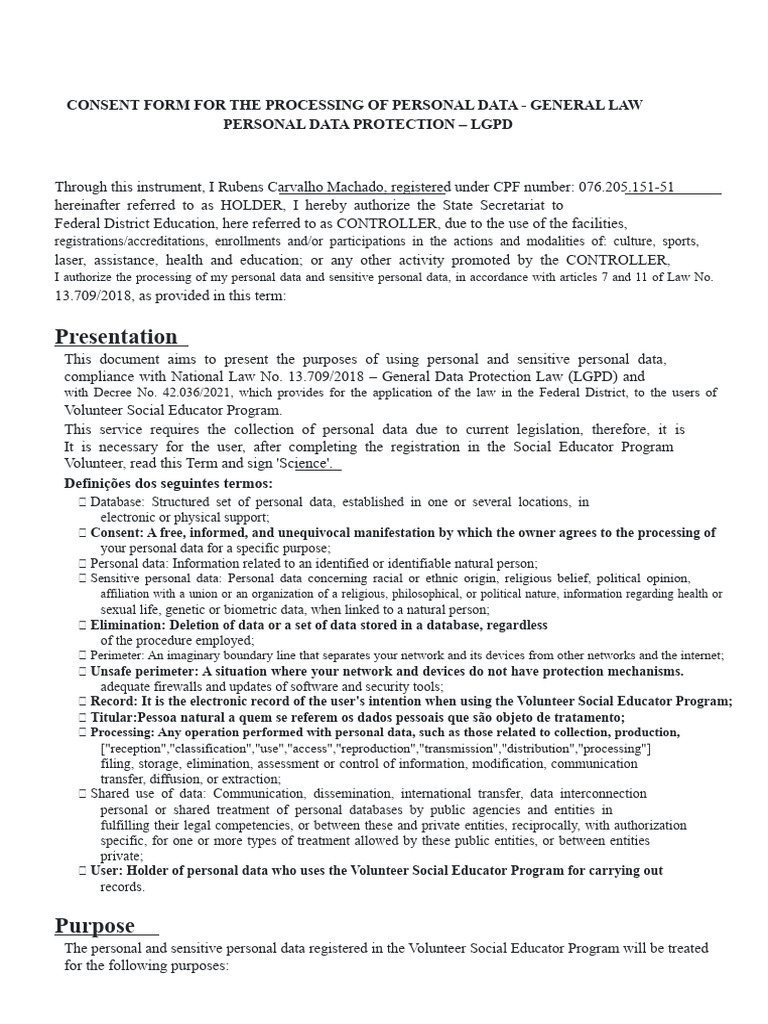Consent Form For Personal Data Processing - Rubens | PDF | Computer ...