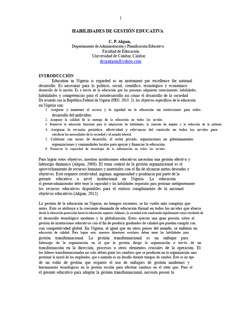 Habilidades de Gestión Educativa PDF | PDF | Planificación | Toma de ...
