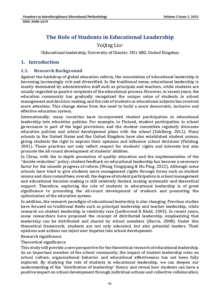 The Role of Students in Educational Leadership | PDF | Leadership ...