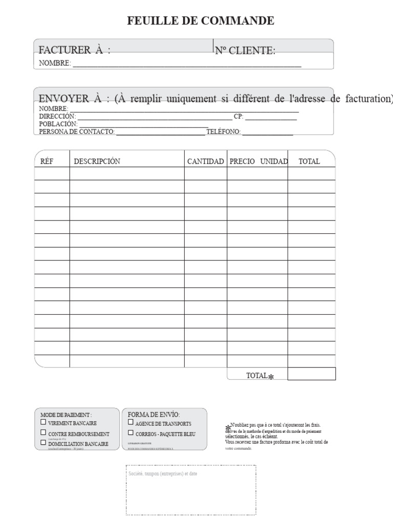 Modèle de Feuille de Commande Client | PDF