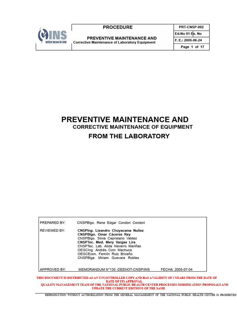 Lab Equipment Maintenance Procedures | PDF | Washing Machine ...