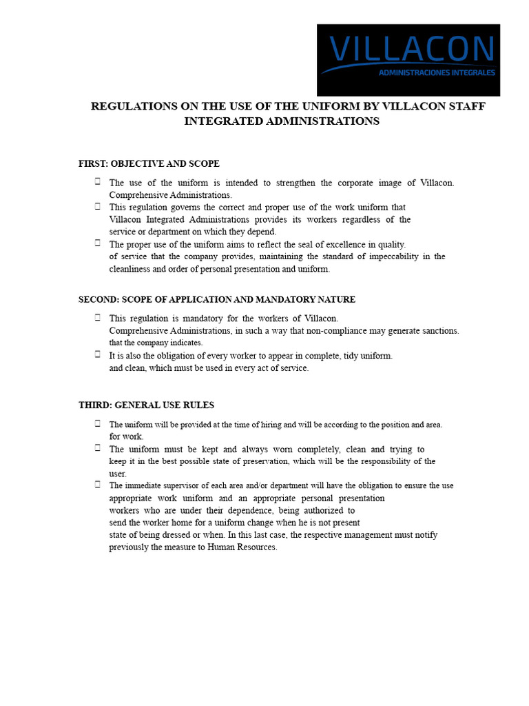 Regulations For The Use of Staff Uniform | PDF