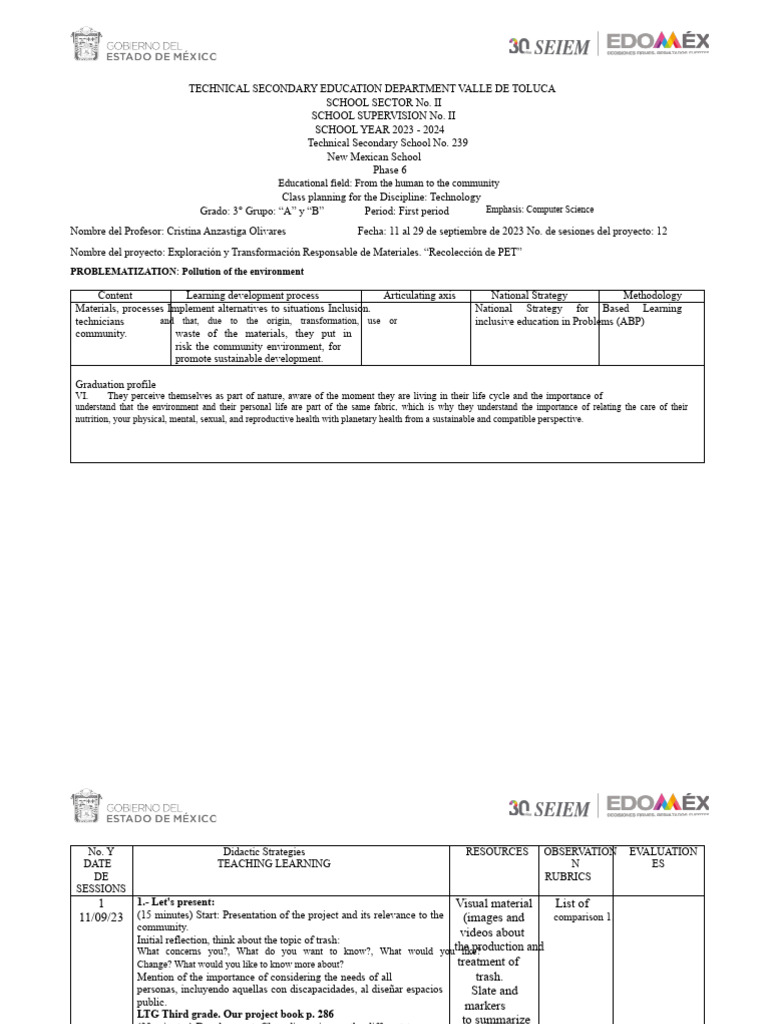 Didactic Planning Technology Iii Pdf Databases Waste