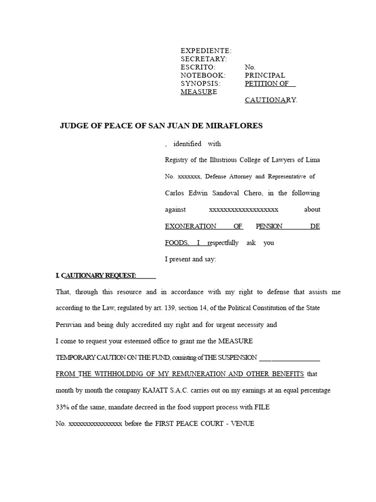Cautionary Measure Request for Alimony Exemption | PDF | Child Support ...