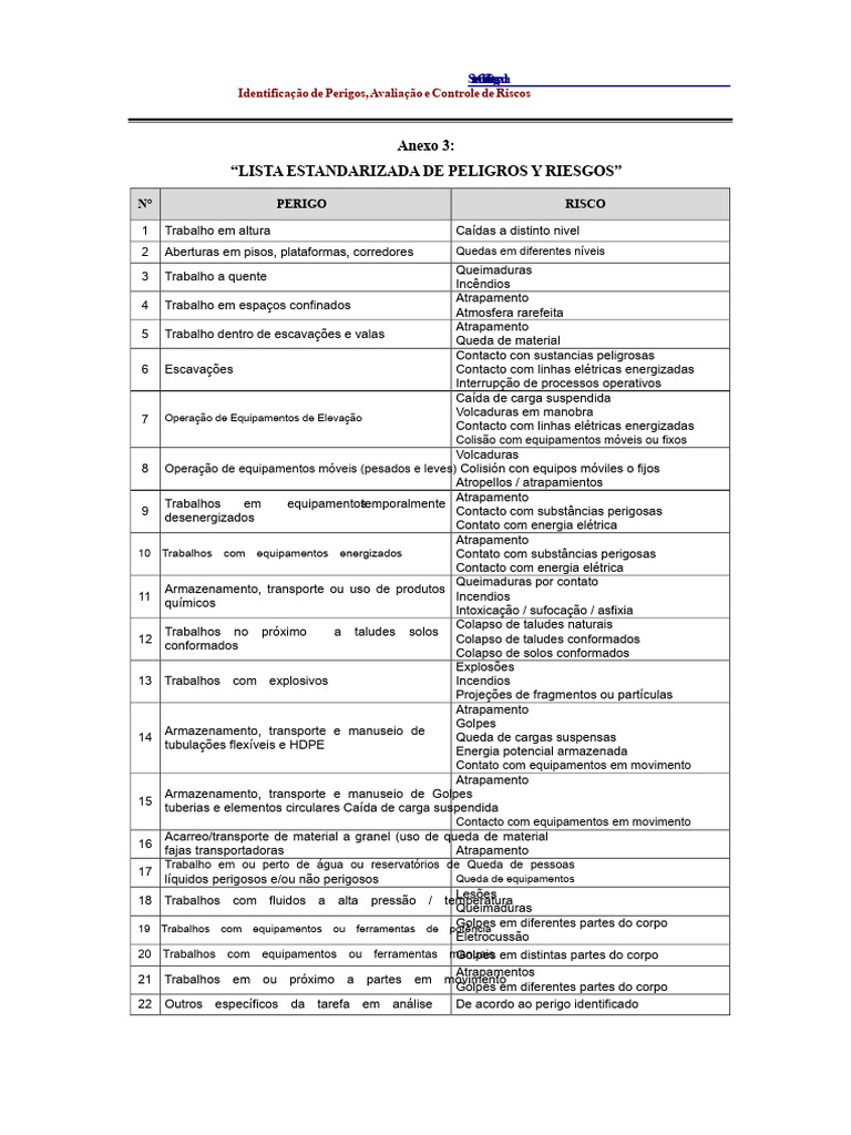 Lista De Perigos E Riscos No Trabalho PDF Queimadura