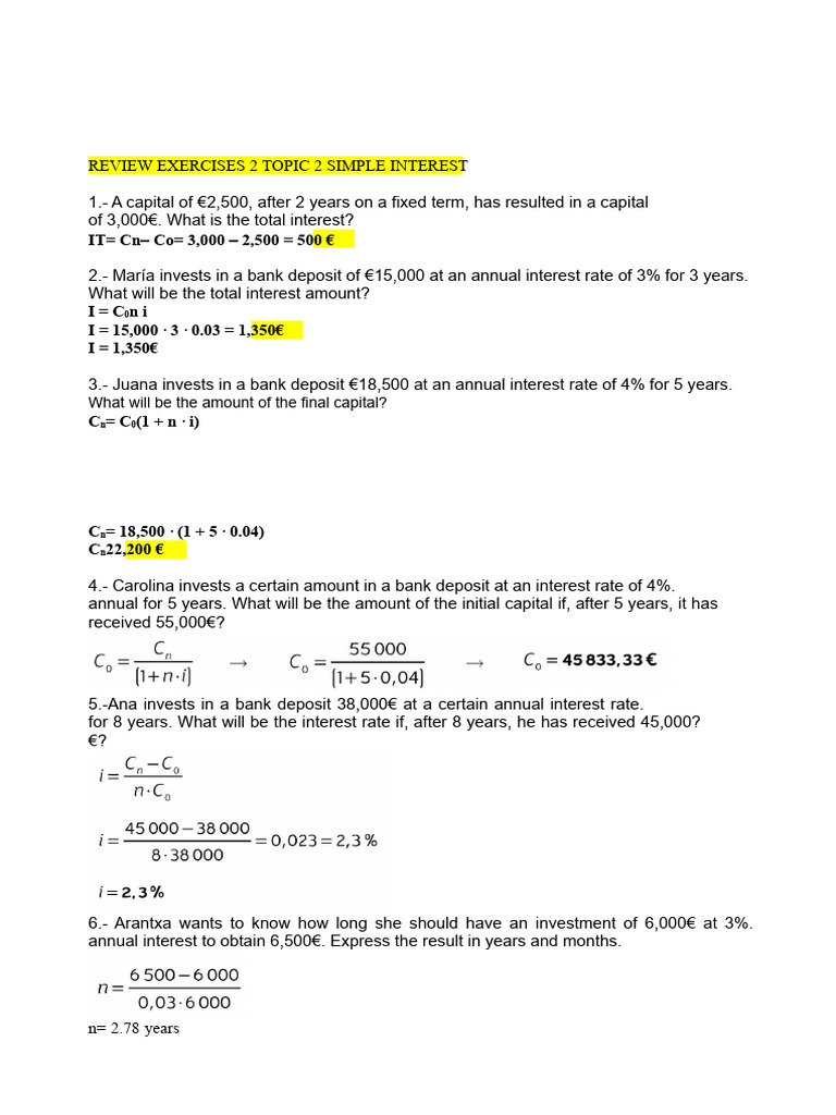 Solution REVIEW EXERCISES 2 | PDF | Interest | Interest Rates