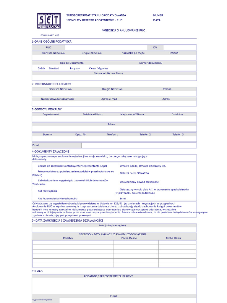 Formularz 623 | PDF