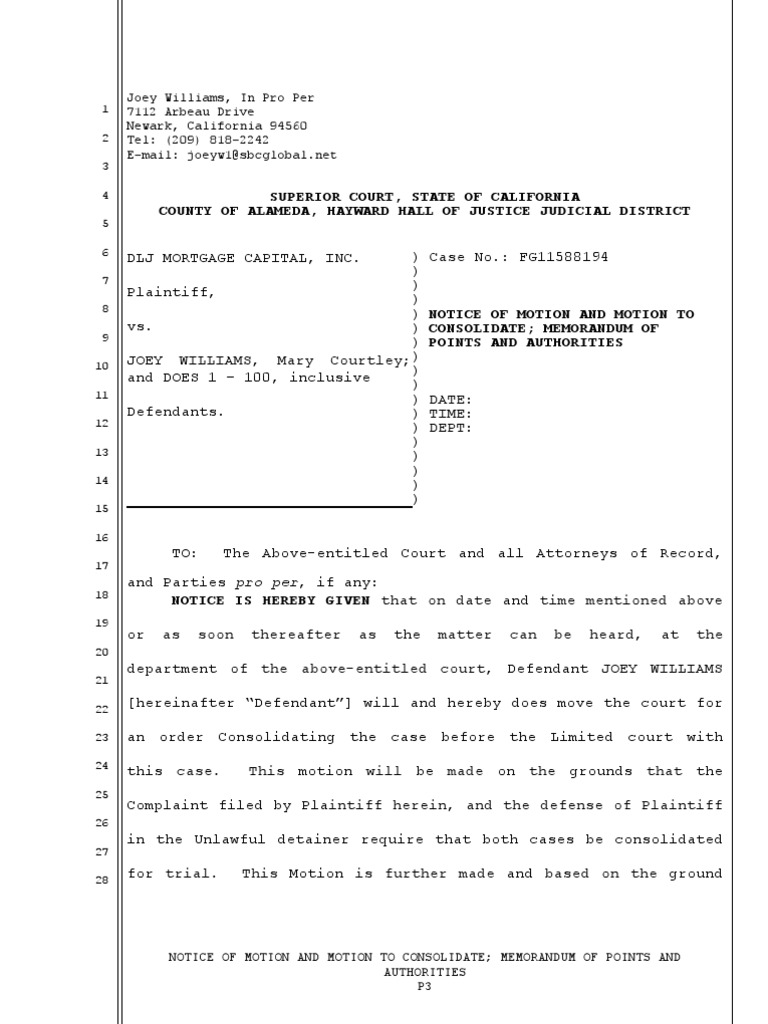 03 08 12 Motion To Consolidate Memorandum of Points and Authorities