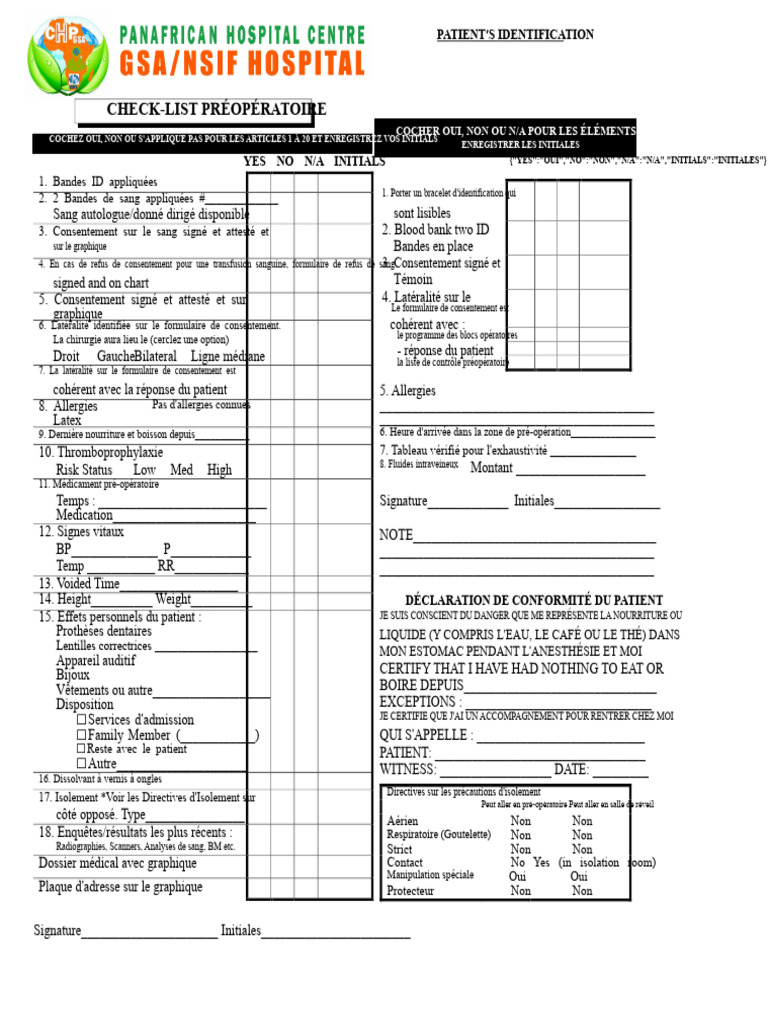 Check-list préopératoire patient | PDF | Médecine | Médecine clinique
