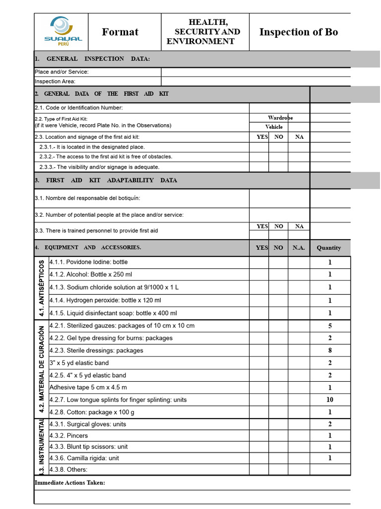 First Aid Kit Inspection Checklist | PDF