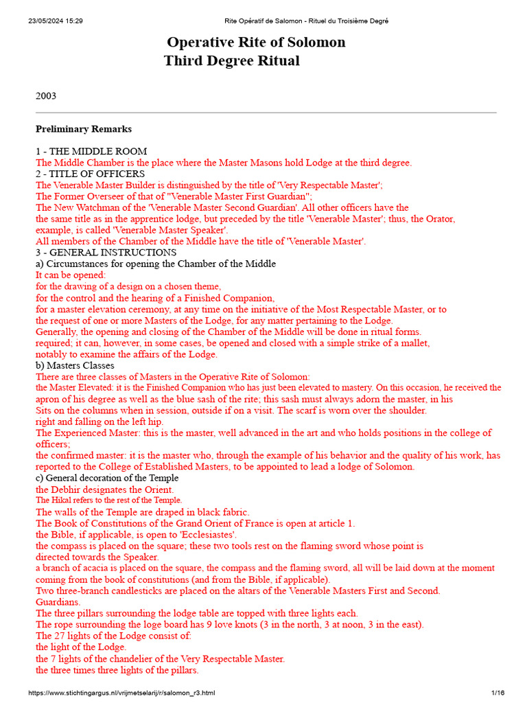 Third Degree Ritual of Solomon | PDF | Rituals | Freemasonry