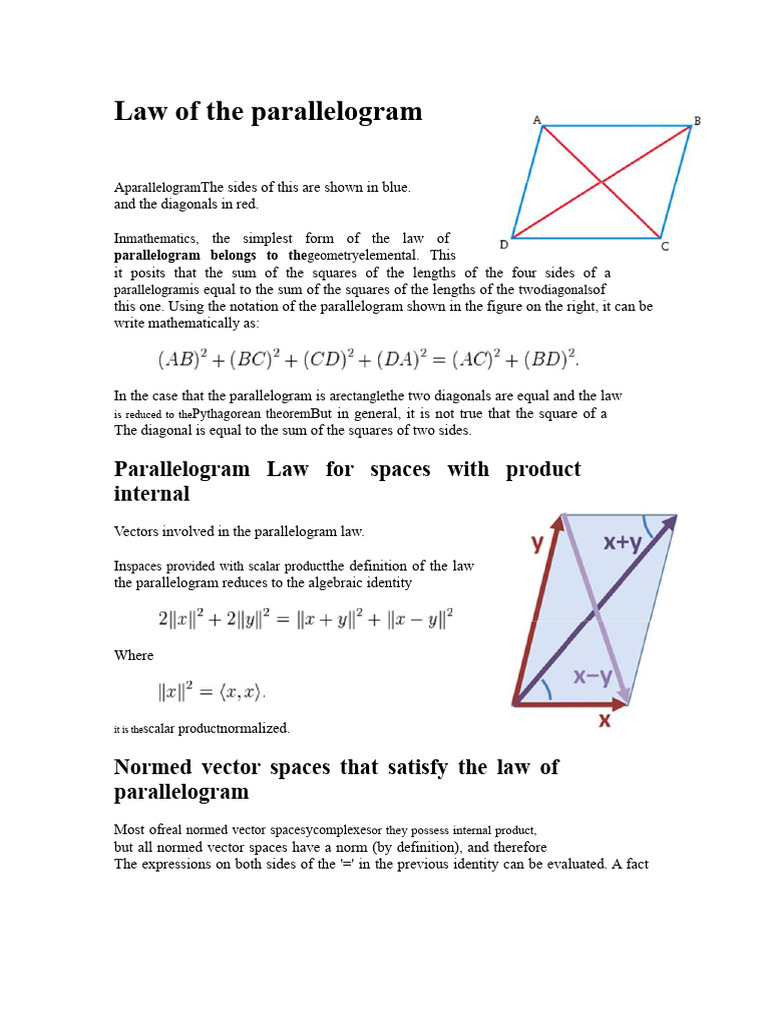 Law of The Parallelogram | PDF | Vector Space | Norm (Mathematics)