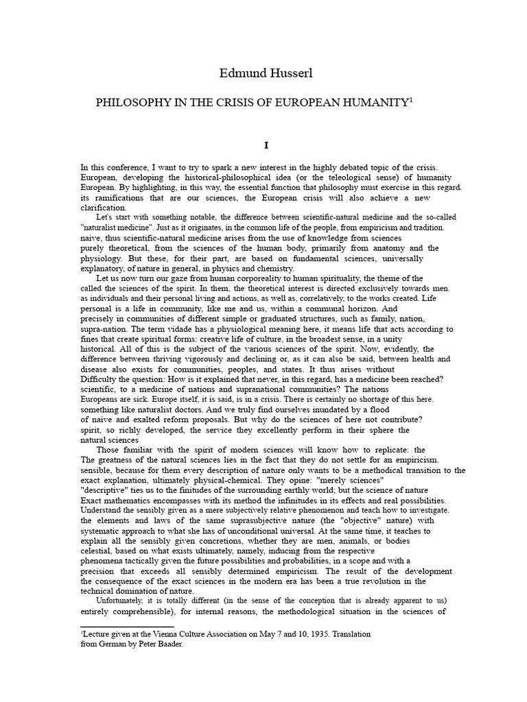 Husserl, Edmund - Philosophy in The Crisis of European Humanity | PDF ...